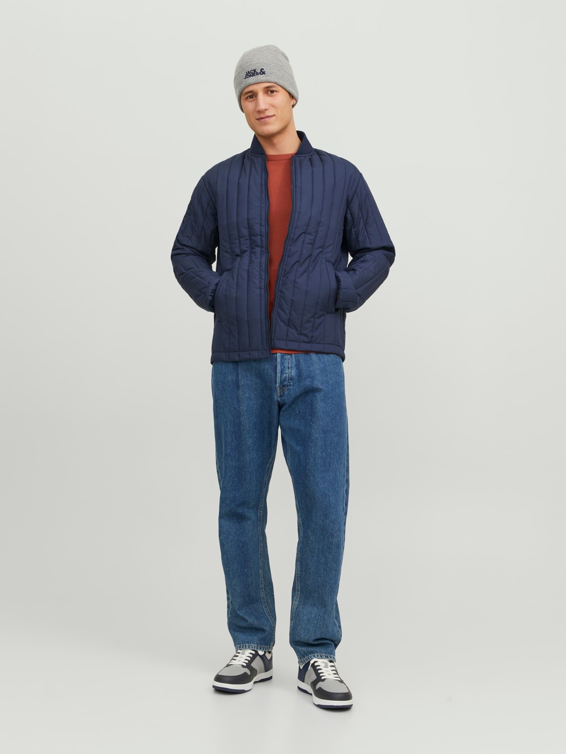JACK & JONES Emil knit crew neck slim fit, heren pullover viscosemengsel met O-hals, warm oranje