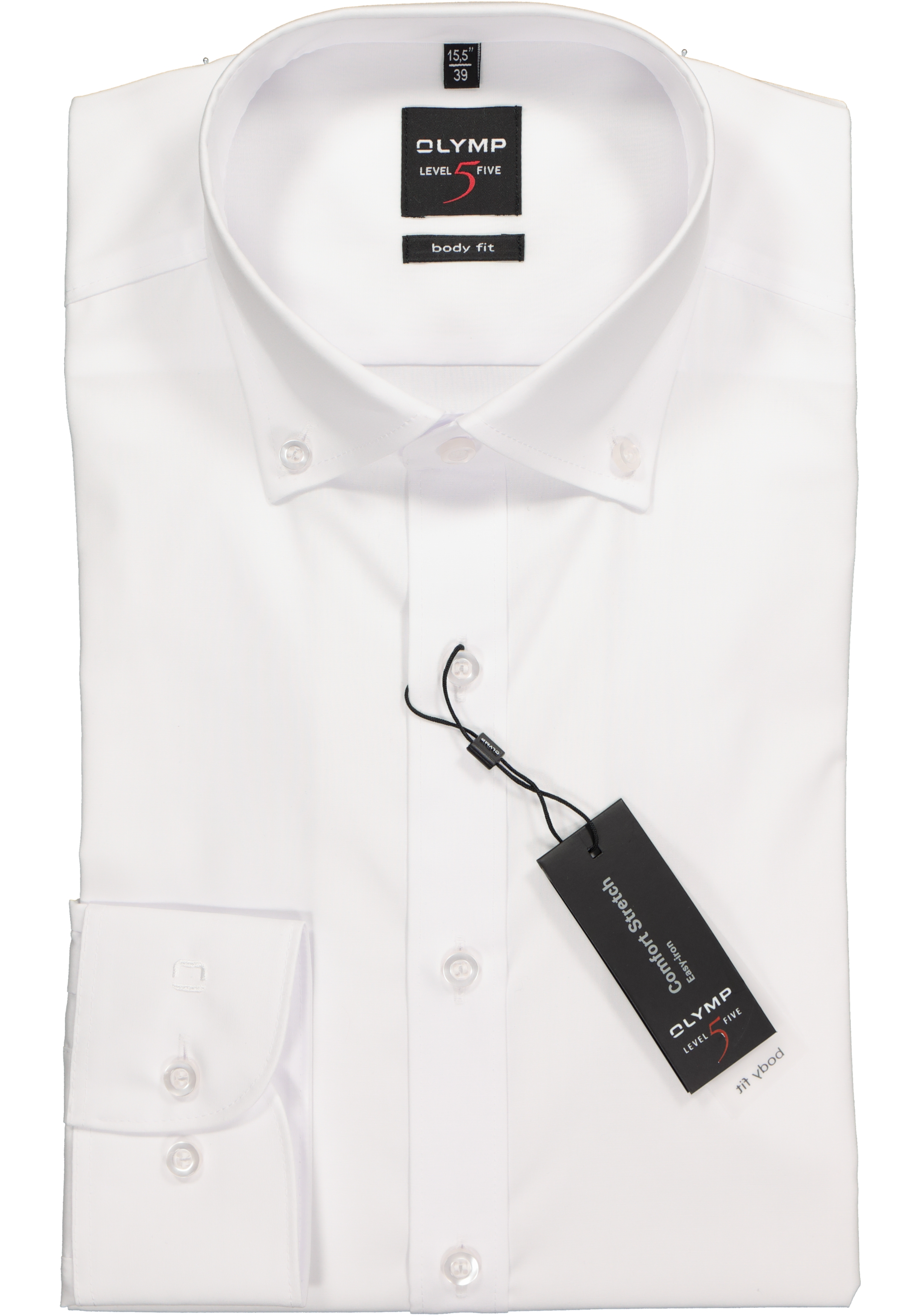 OLYMP Level 5 body fit overhemd, wit met button-down kraag