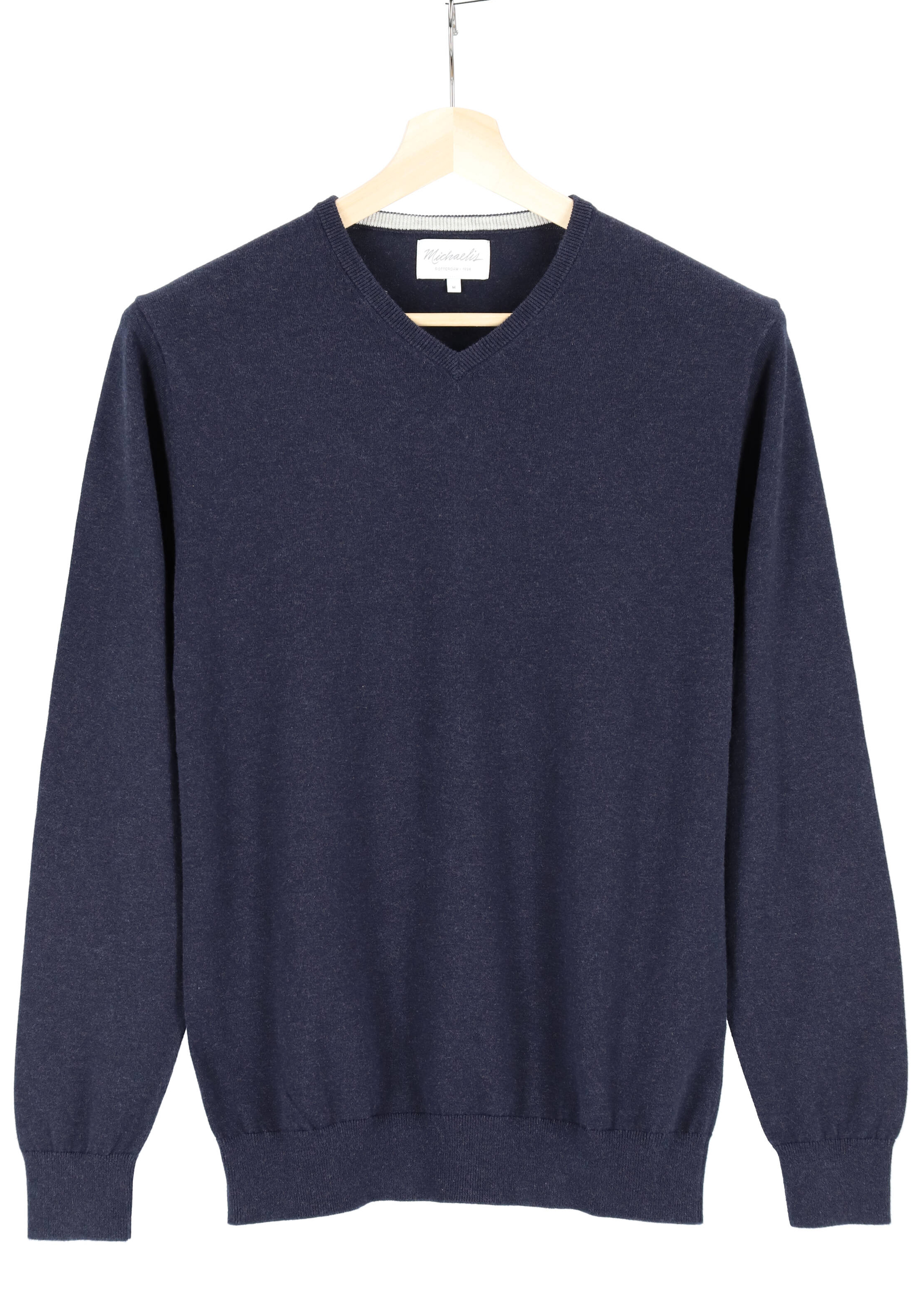 Michaelis heren trui katoen, slim fit met V-hals, marine blauw