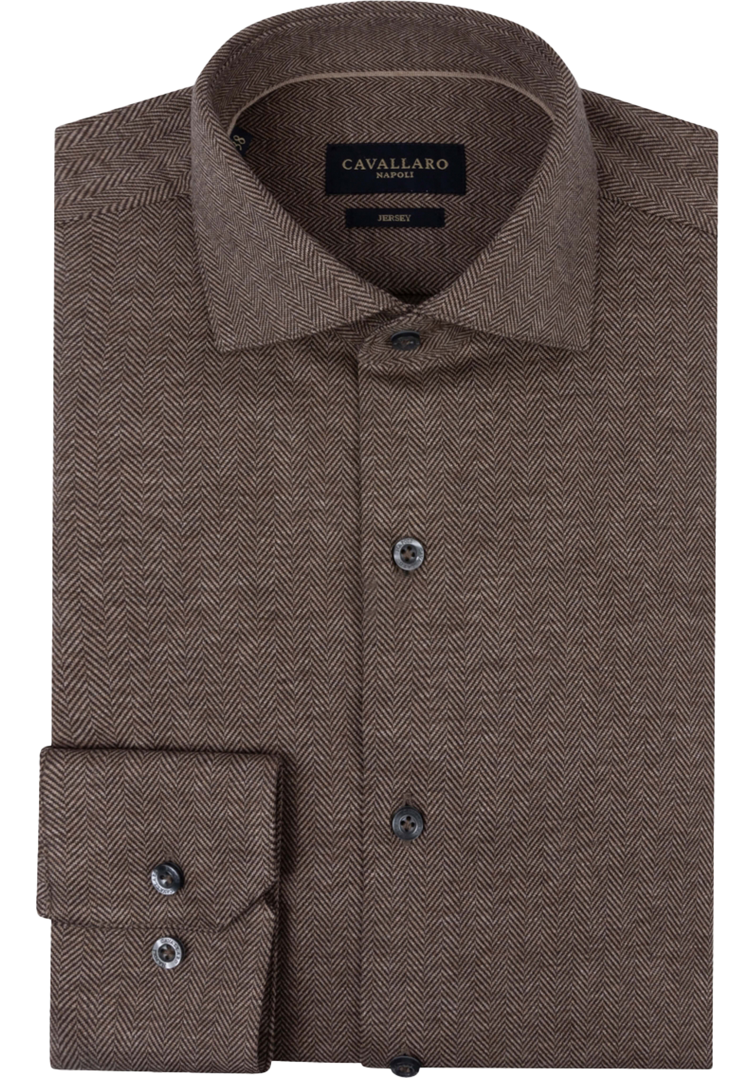 Cavallaro Napoli Briziano slim fit overhemd, tricot, donkerbruin