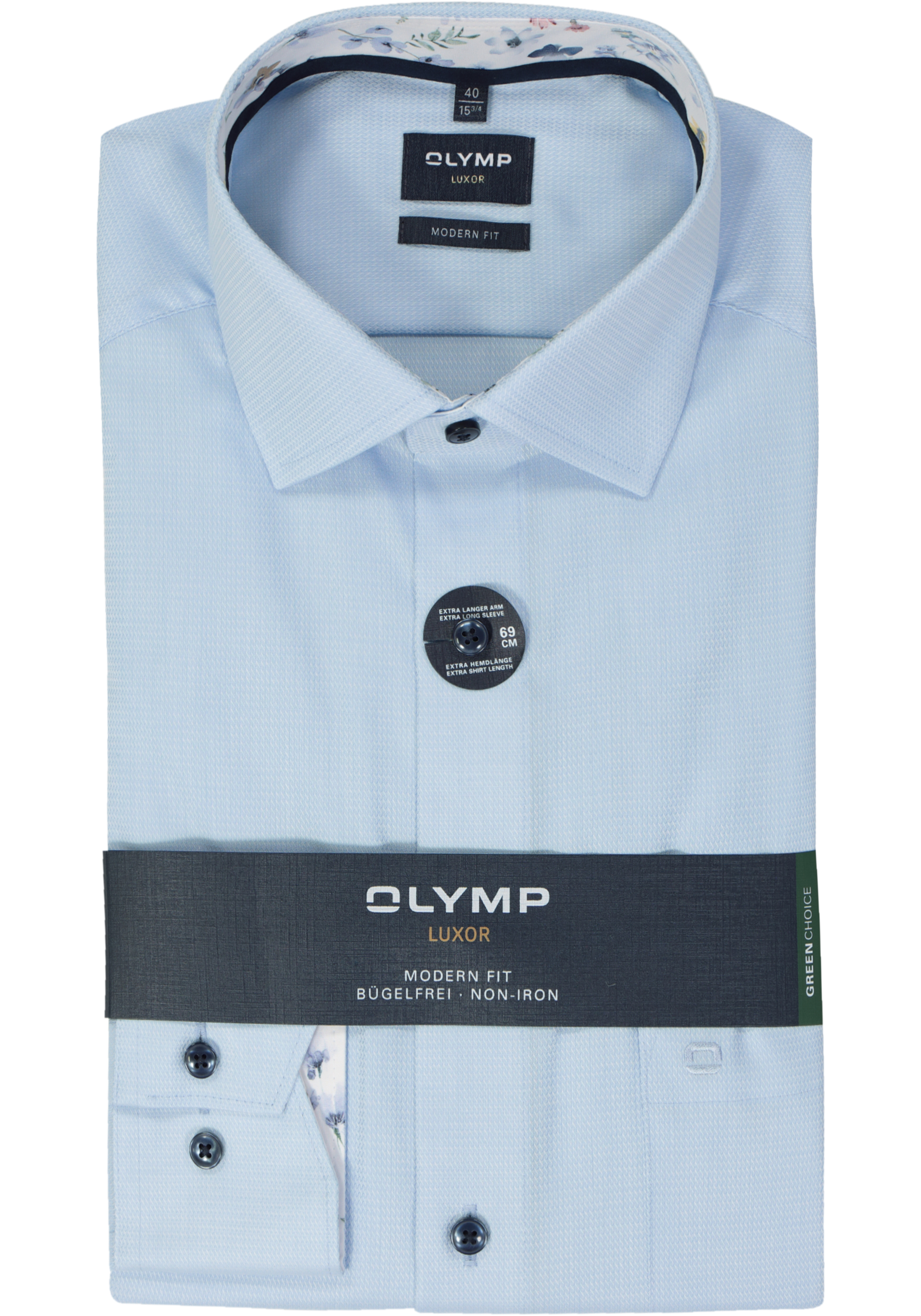 OLYMP modern fit overhemd, mouwlengte 7, structuur, lichtblauw
