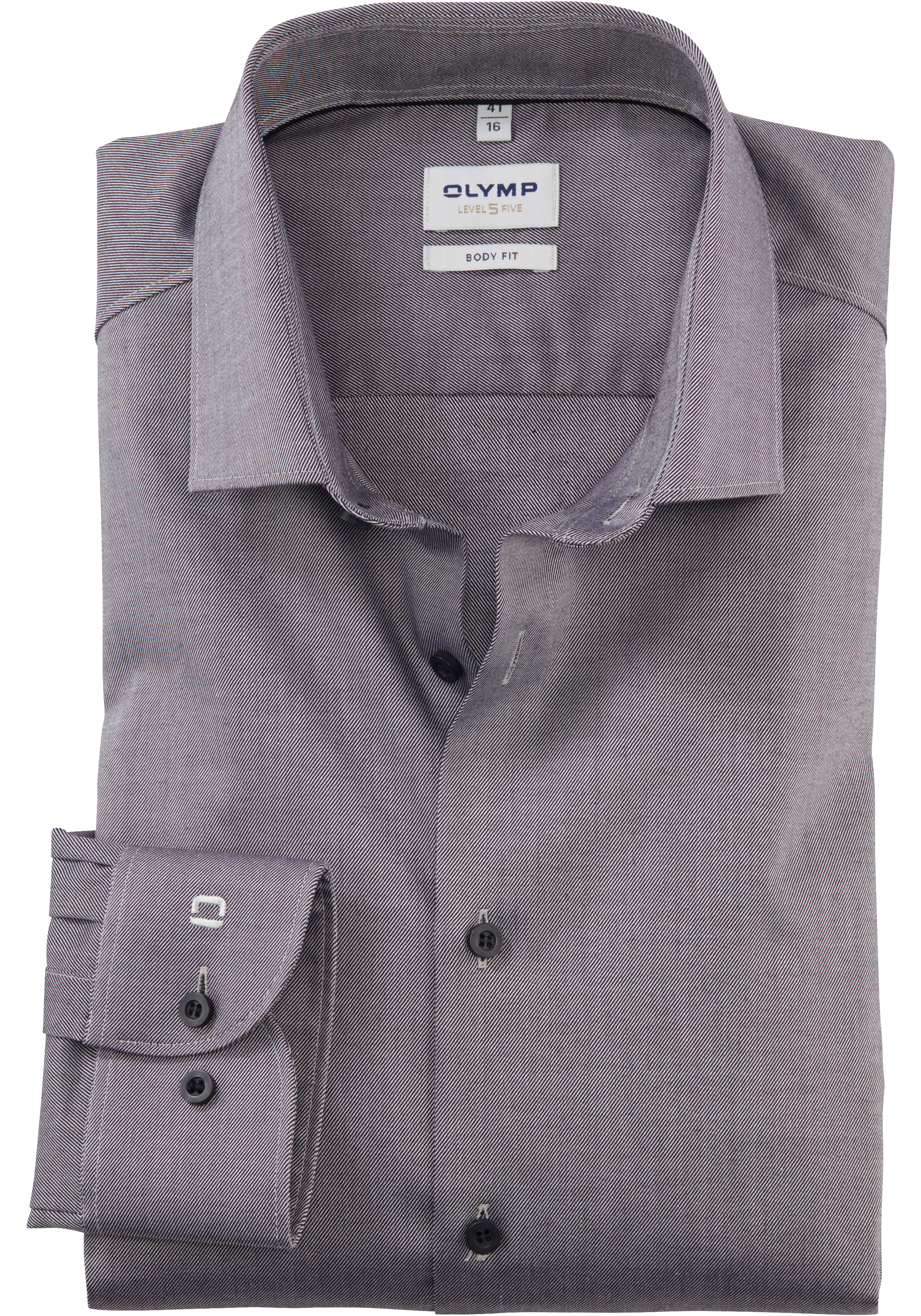 OLYMP Level 5 body fit overhemd, twill, antraciet grijs