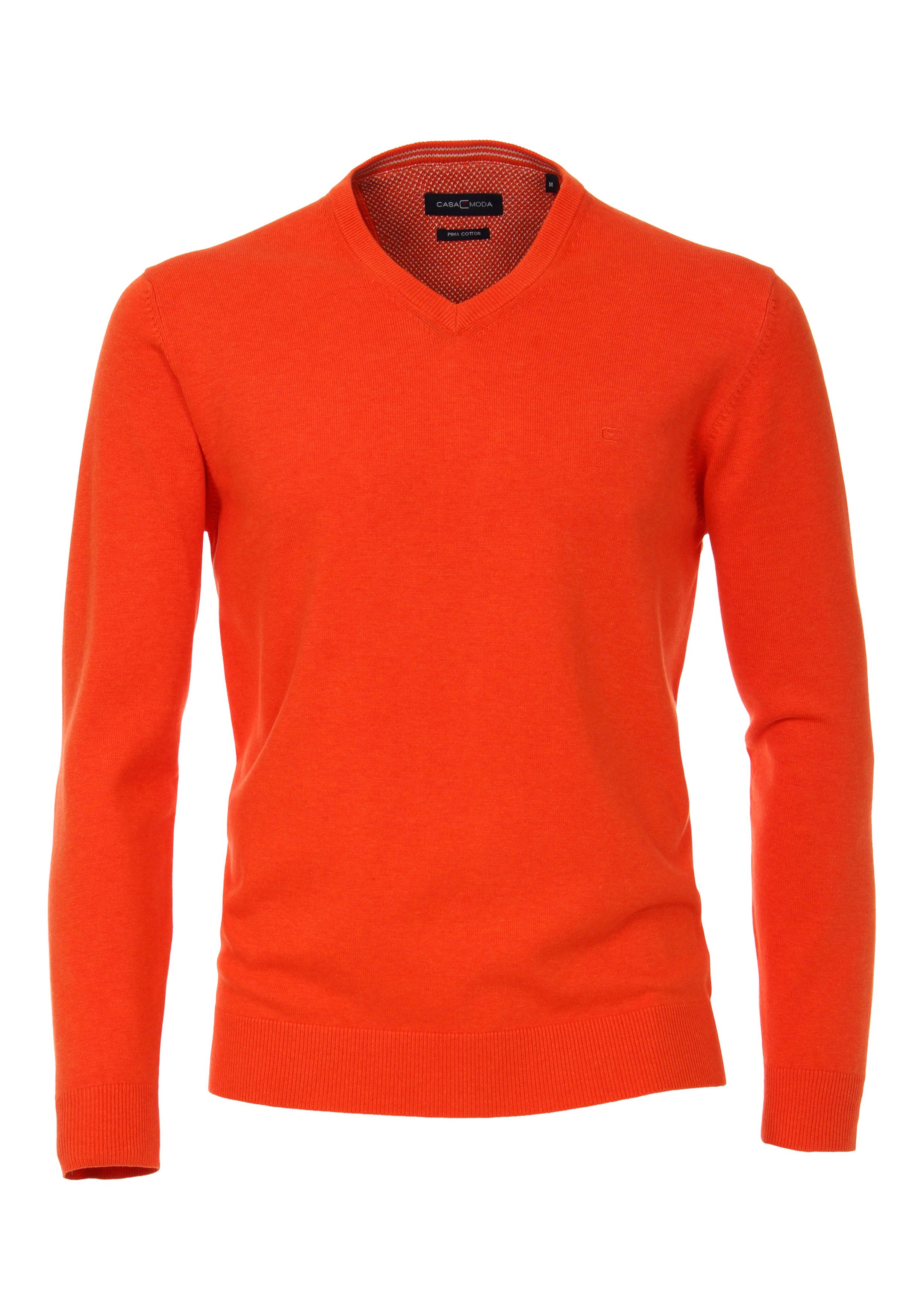 Casa Moda heren trui katoen V-hals, oranje-rood