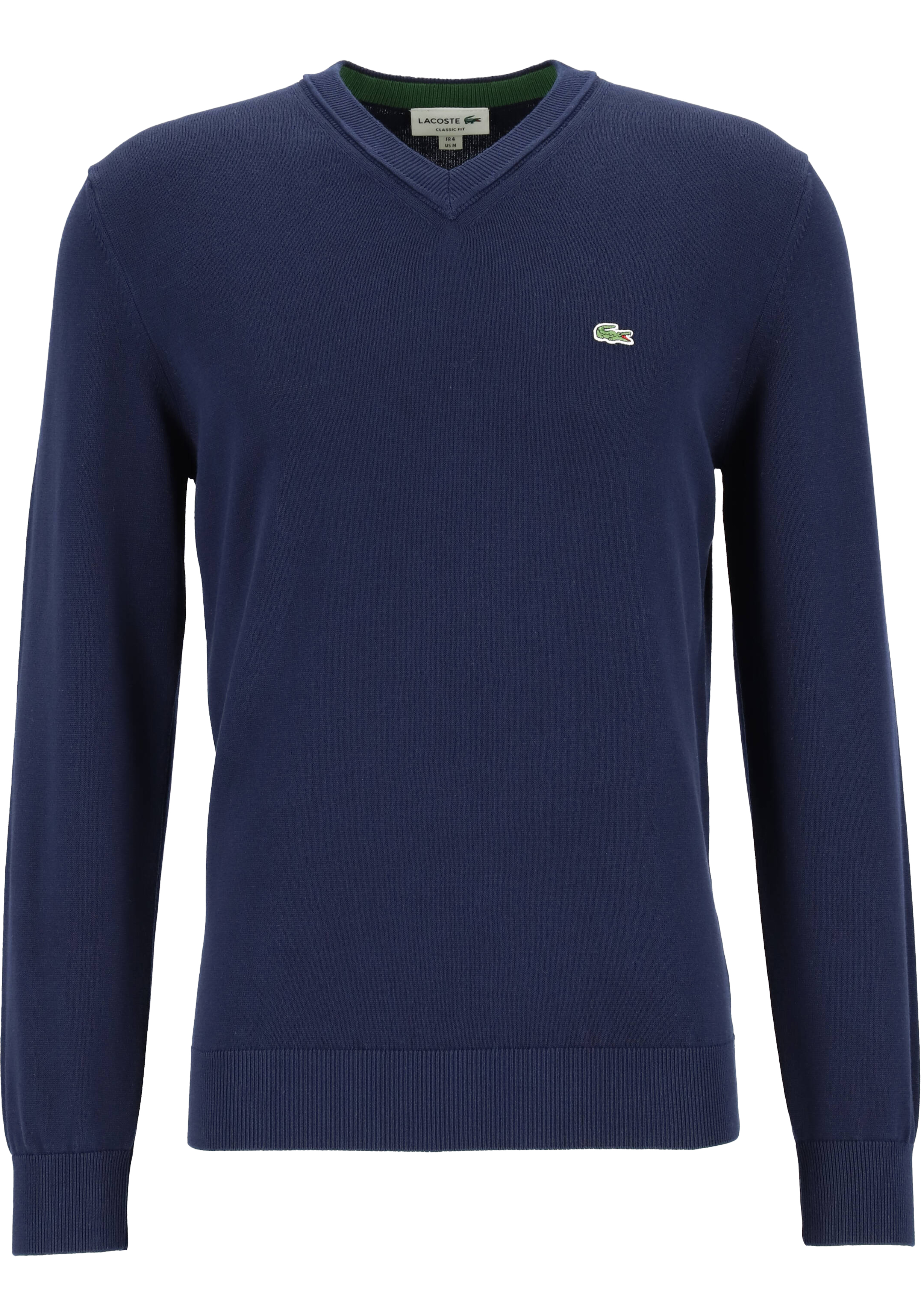Lacoste trui katoen V-hals, gebreide heren trui, donkerblauw