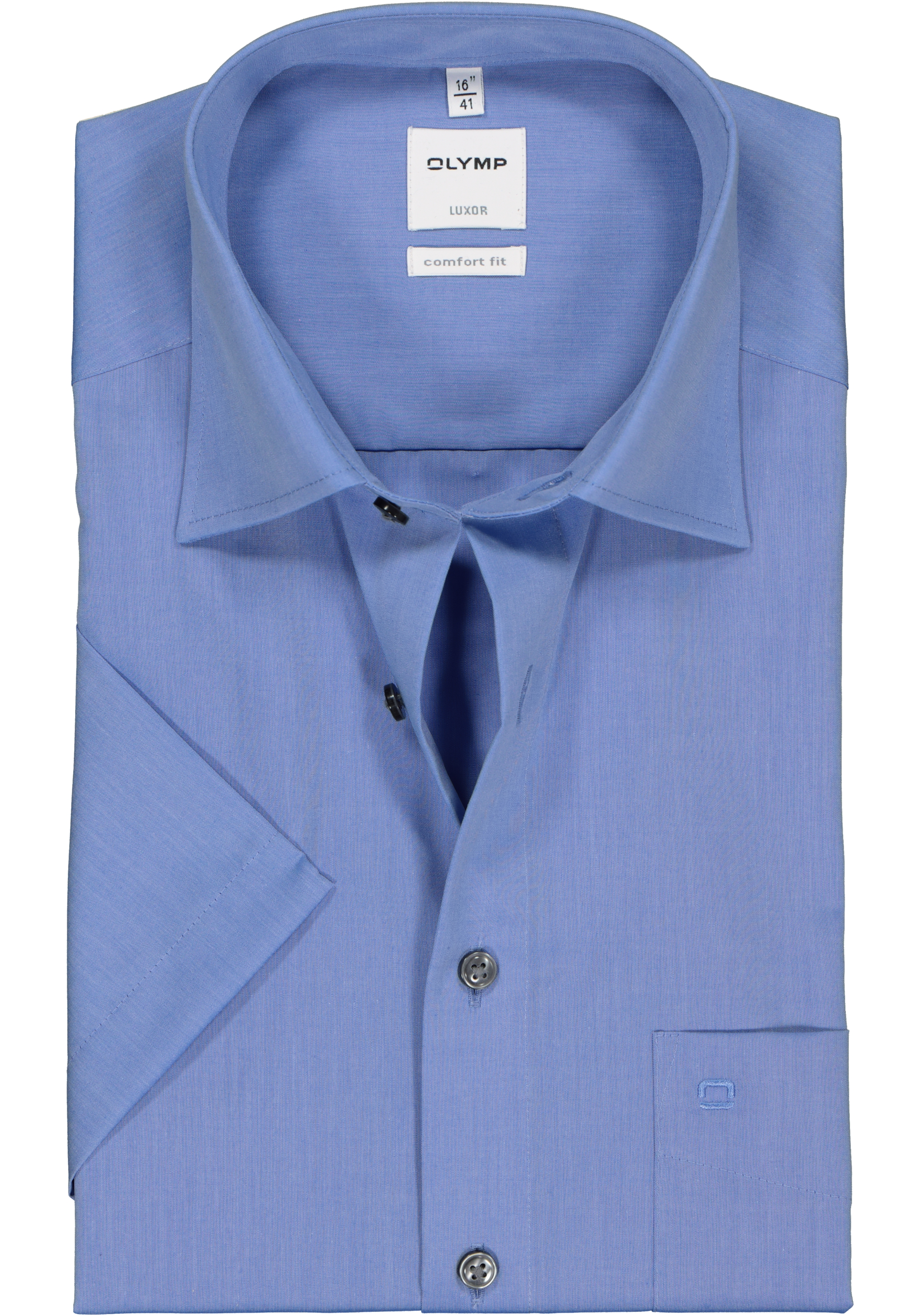 OLYMP Luxor comfort fit overhemd, korte mouw, midden blauw