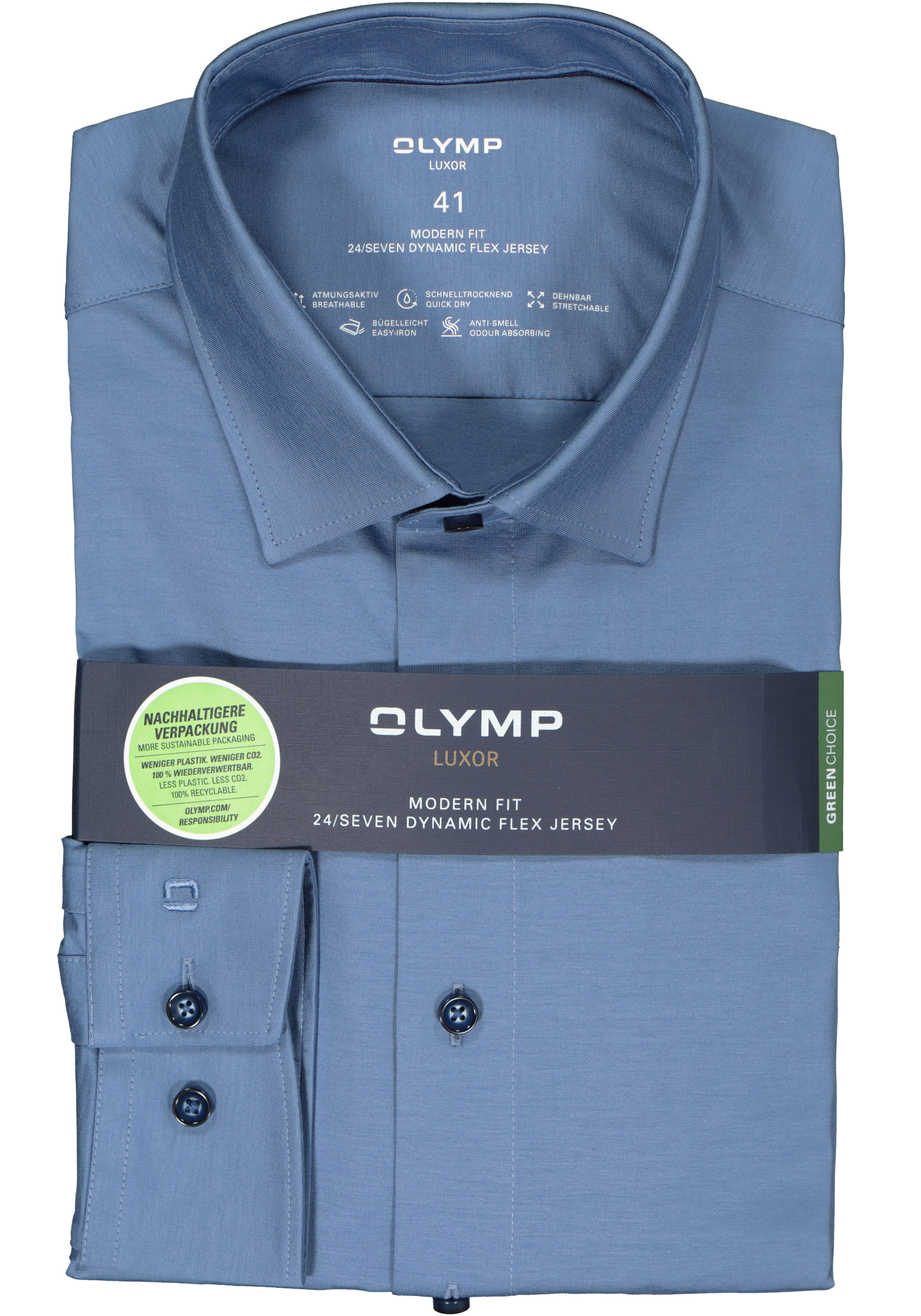 OLYMP 24/7 modern fit overhemd, tricot, blauw